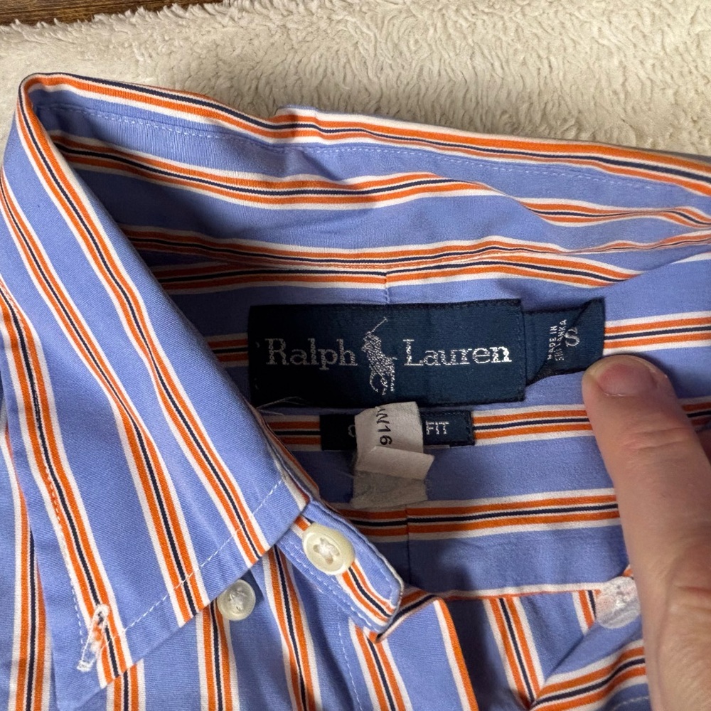 Ralph Lauren Blue Striped Button Down Shirt Orange White Classic Mens Size Small - Picture 2 of 9